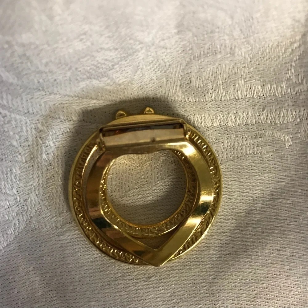 SCARF Clip gold metal with rhinestone studded X almost 1.5” in diameter
